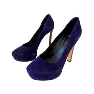 Brian Atwood Purple Suede Platform Pumps Sativa $425 Retail Tall Heel 9.5